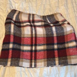Plaid Wool Blend Skirt - Red and Gray